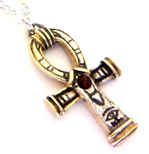 Egyptian Ankh Amulet Pendant Necklace Jewels of Atum Ra Gold Silver Red Crystal