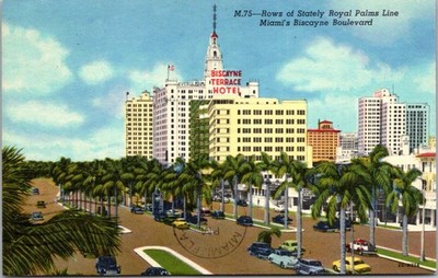 Biscayne Terrace Hotel Miami Biscayne Boulevard Postcard Mailed 1956 VTG B46