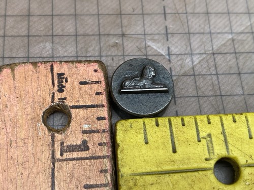 1920's Antique Hub Stamp 1/2" Tiny Egyptian Sphinx Ring Pin Charm Pendant Old - Picture 2 of 5