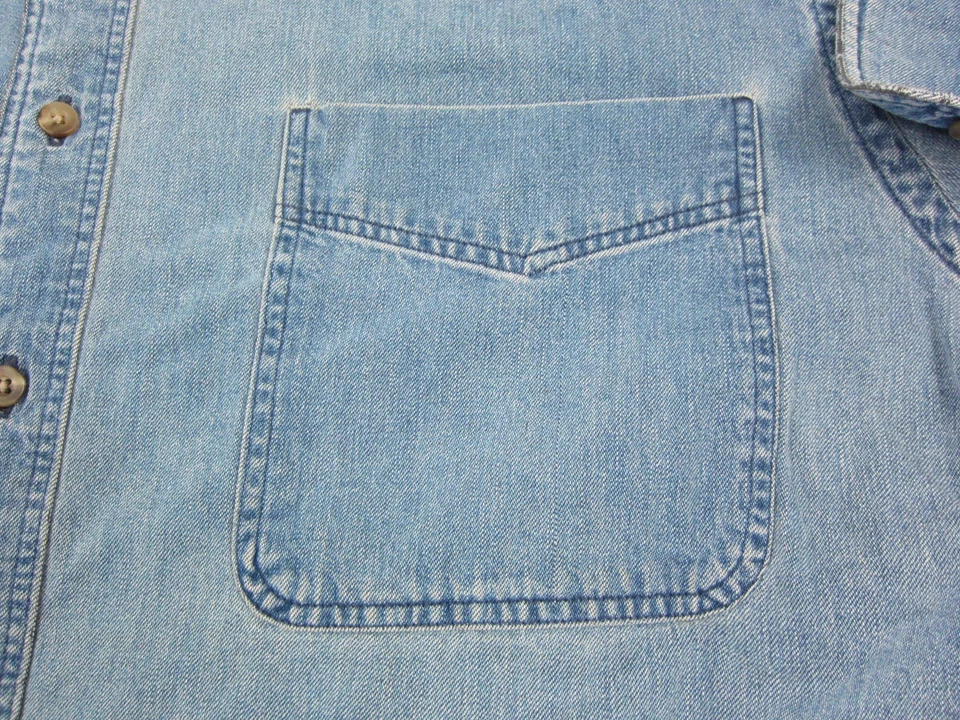 Vintage Lands End Shirt Mens Extra Large XL Blue Denim Made in USA Classic 90s - Image 3 of 4