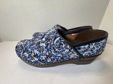 Sanita Danish Clogs Professional Ruched Floral Blue Women's Shoes Size 8