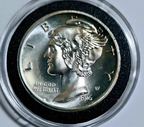 INTAGLIO MINT 1916-D MERCURY DIME TRIBUTE 2 OZ .999 SILVER ROUND 50MM GEM BU