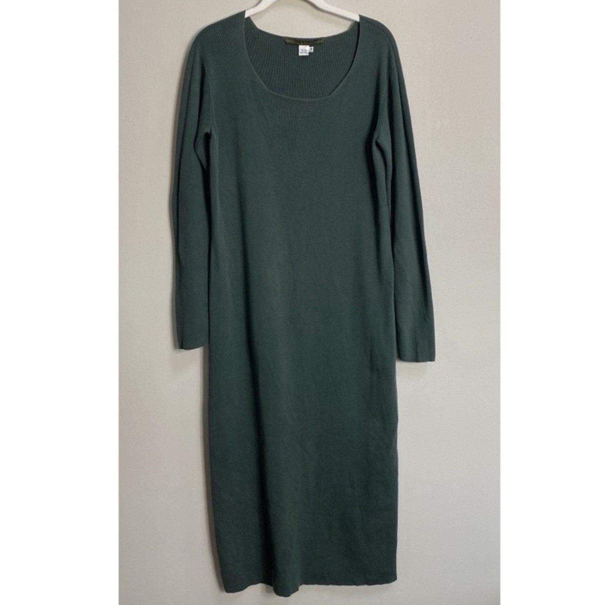 Peruvian Connection Green Pima Cotton Long Sleeve Sweater Knit Maxi Dress Medium