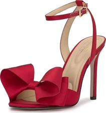 Jessica Simpson Heels Womens 9M 40 Red Satin Bow Ankle Strap Dress Sandals Party
