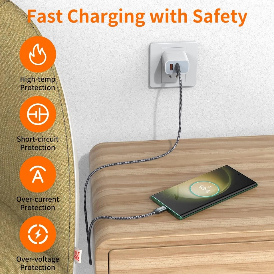 USB Type C Cable,USB A to C 3A Fast Charging (3.3ft 2-Pack) 3.3ft, Grey  - Image 3 of 4