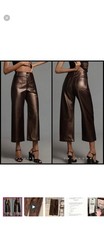 New Anthropologie The Colette Cropped Wide Leg Pants Faux Leather Brown 31 Sz 12