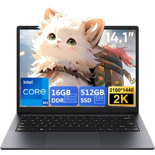 14" Laptop 16GB RAM 512GB SSD IPS Display Windows 11 Pro Intel Core 8100Y 3.4GHz