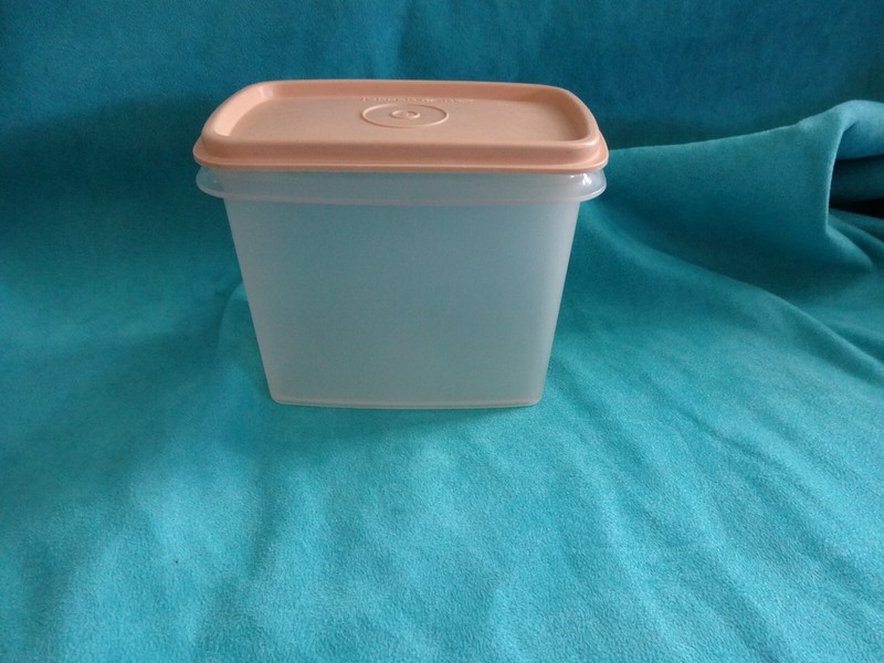 Tupperware Rectangular Sheer Shelf Saver clear 1243 gold/Tan Lid 1244 Storage