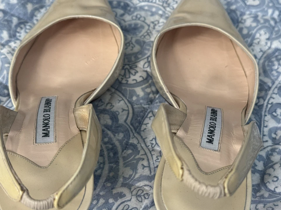 Manolo Blahnik Mujer Beige Carolyne Slingback Sandalia Zapato Talla EU 39 Foto 4 de 4