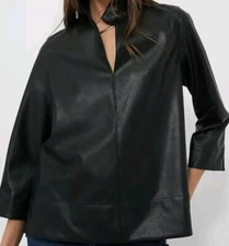 Tuckernuck Black Faux Leather Margot Top -Extra Small