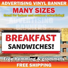 BREAKFAST SANDWICHES Advertising Banner Vinyl Mesh Sign Restaurant Dinner Lunch