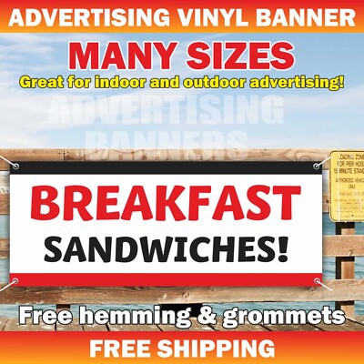 BREAKFAST SANDWICHES Advertising Banner Vinyl Mesh Sign Restaurant Dinner Lunch