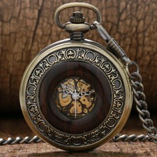 Bronze Vintage Half Hunter Unisex Mechanical Hand Winding Skeleton Pocket Watch