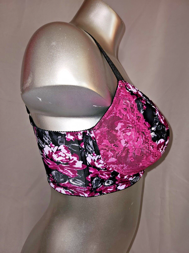 Mi ‘er si de Size 38G Black Purple Floral Print Lined Underwire Bra - Picture 6 of 10