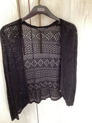 Peacocks Black Lace Edge to Edge Cardigan Size 14