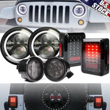 For Jeep Wrangler JK 07-18 Combo 7" Halo Led Headlights Turn Signals Tail Lights