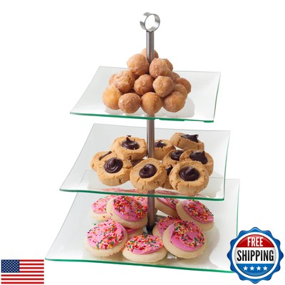 Tiered Tray Stand 3-Tier Square Glass Dessert Stand Perfect For