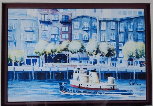 SAVANNAH RIVERFRONT w/TUGBOAT PROVIDENCE Print by G Howell, Hand Signed & Framed - Picture 2 of 5