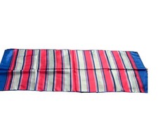 Sally Gee Womens Scarf Blue Pink Stripe Made in Japan Polyester Oblong 15" x 43"