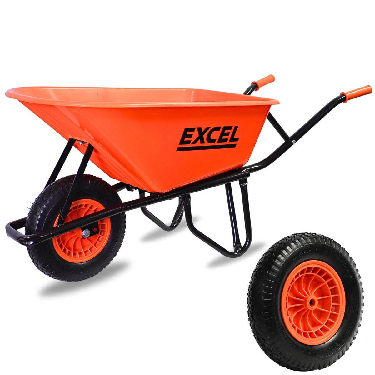 Excel Heavy Duty 100L Wheelbarrow HDPE Plastic Tray Extra Puncture