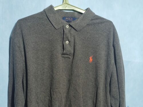 Ralph Lauren Long Sleeve Polo Shirt Mens Size L Gray Red Logo - Picture 2 of 10