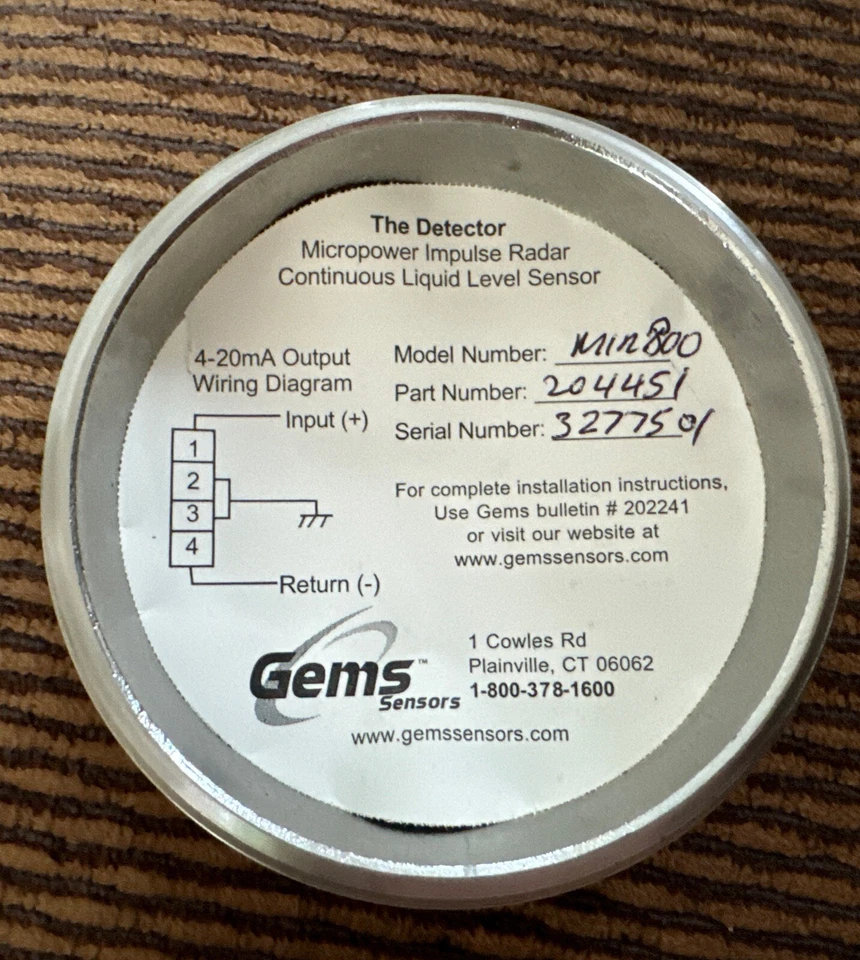 GEMS SENSORS MIR-800 SERIES CONTINUOUS LIQUID TANK LEVEL SENSOR MICROPOWER RADAR - Image 3 of 4