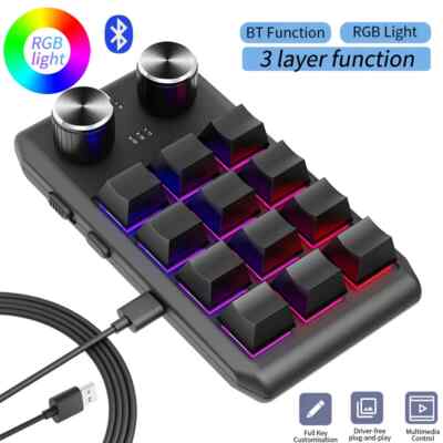Programming Macro Custom 2 Knob Bluetooth Keyboard RGB 12 Key Mini Gaming Keypad