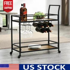 Trolley Kitchen Bar Cart Serving Rack Storage Table Rolling Coffee Metal Wheels