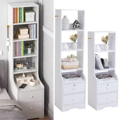 Extra Tall Bedside Table End with Drawers Shelf Nightstand Storage ...