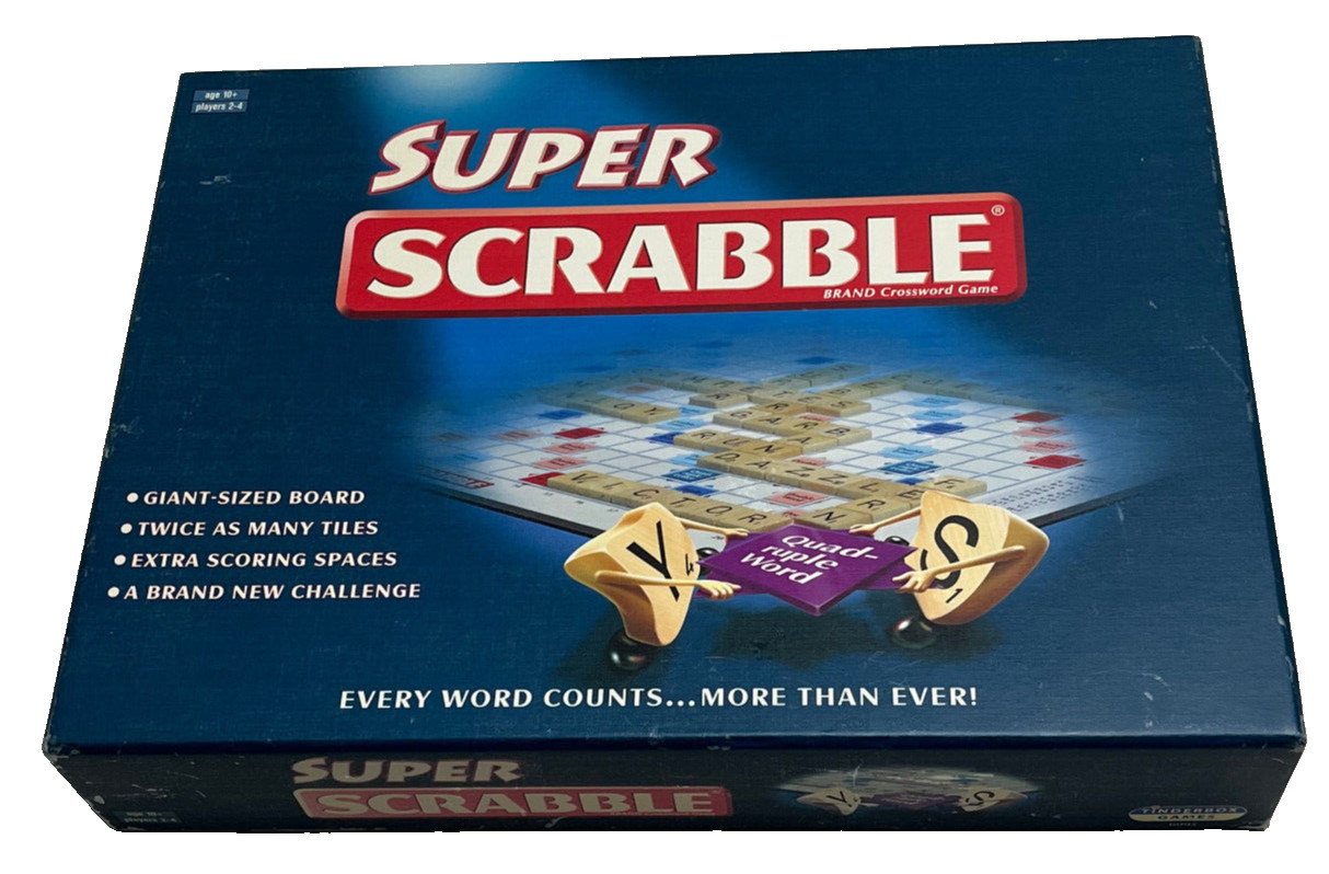 SUPER SCRABBLE GAME : Giant Sized Board 200 Wood Tiles Edition - By Tinderbox