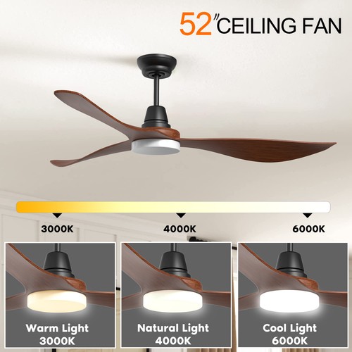 52" Ceiling fan 3 ABS Blades Walnut Hand-Print with Remote & LED Light DC Motor - Picture 2 of 7