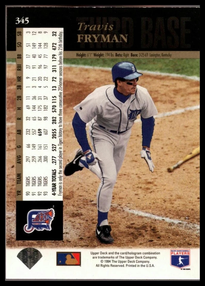 1994 Upper Deck Electric Diamond #345 Travis Fryman Detroit Tigers - Image 2 of 2