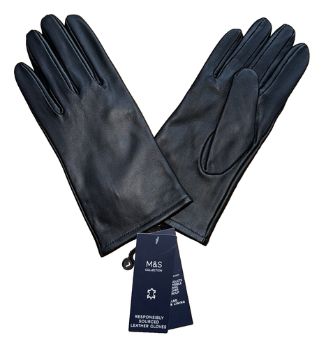 M&S SCHWARZ GESCHMEIDIGE LEDER GEFÜTTERTE HANDSCHUHE GRÖSSE L NEU ETIKETT