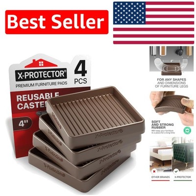 Square 4'' Brown Rubber Floor Protectors - Ultimate Non-Slip Furniture Pads