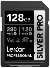 128GB Silver PRO SD Memory Card, 280MB/s Read, 4K, V60, U3, UHSII