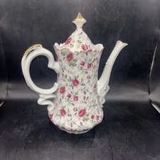 Beautiful VTG Lefton China Hand Painted 660R Rose Chintz Coffee Tea Pot & Lid