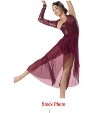 Balera Dance Costume D8115 Burgundy Asymmetric Leotard Lace Sequin CHILD LARGE