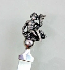 SILVER FIGURAL LETTER OPENER Italy dagger knife original box European (sterling)
