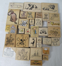 Wooden Rubber Ink Stamps Large Lot of 33 Vintage Dogs  Cats