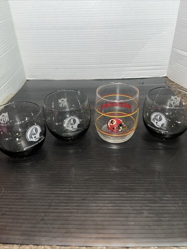 Low Ball 4 Vintage 1970's NFL Washington Redskins 3 Smoked Glass 1 Clear Low ...
