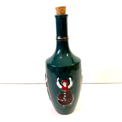 Real Vinicola Portugal Porcelain Green Embossed Wine Bottle Folk Dancers EMPTY