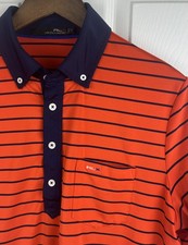 Ralph Lauren RLX Polo Shirt Mens Medium Striped Golf Performance Pocket