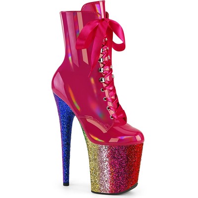 Pleaser 8'' Heel 4'' Pf Lace Up Front Ankle Boots Adult Women Shoe Flamingo/1020Hg