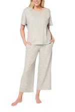 MUK LUKS Women's Silky Rib Short Sleeve and Pant Lounge Set Gray