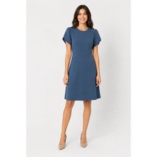 Loft Tulip Sleeve Button Detail Fit Flare Dress Blue Womens Size 8 New