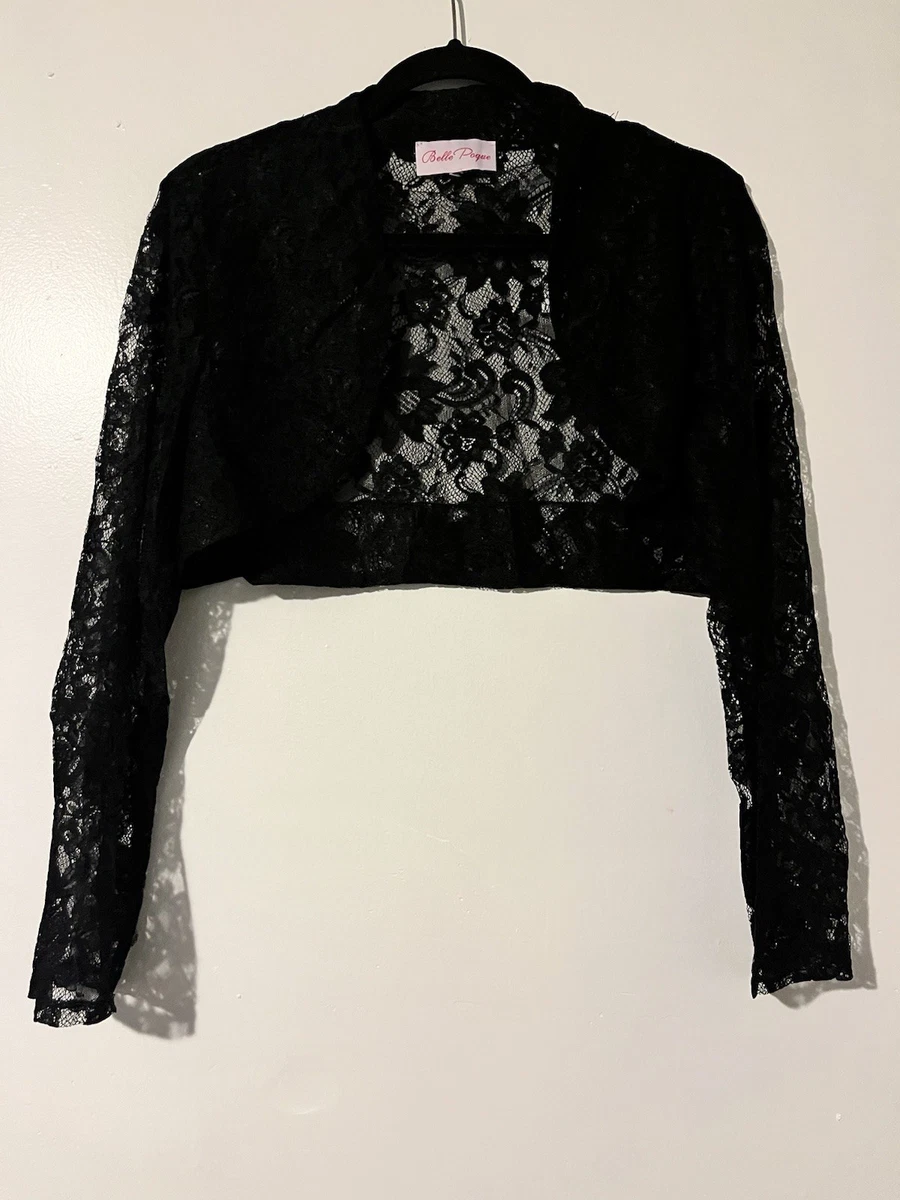 Belle Poque Bolero Retro Blotero voor dames, met lange mouwen, open, voorzijde met kant, XXL