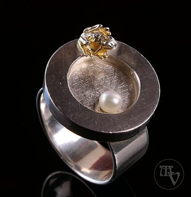 Handgefertigter Designer Silberring Froschkönig 925er Silber Gr. 59 / 18,8mm