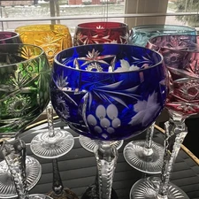 Lot Of 6 NACHTMANN TRAUBE Crystal Cut To Clear Tall Hock Wine Glasses 8.25" Vtg