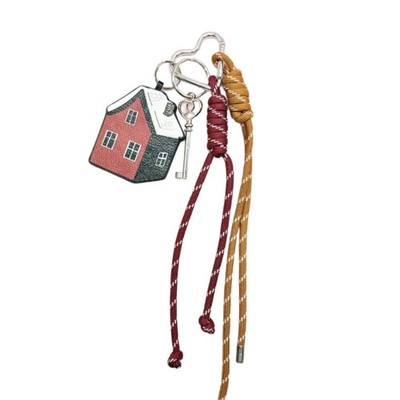 Adorable Red House Keychain PU Leather Handwoven Braided Rope Bag Charm Gift