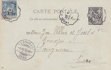 FRANKREICH 1896 10C Allegorie Kab.-GA-Postkarte mit 15C Zusatzfrankatur mit Bahn